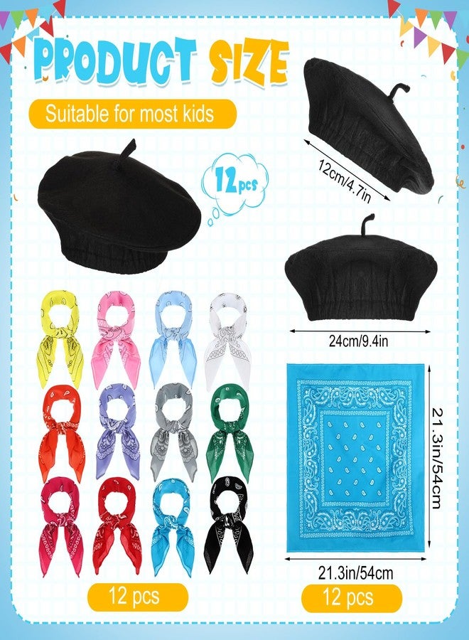 Fourluoo 36 Pcs French Beret Set for Kid Paris Themed Hat Artist Girl Beret Neck Scarf Fake Mustache for Winter Cosplay Party(Black) - Image 4